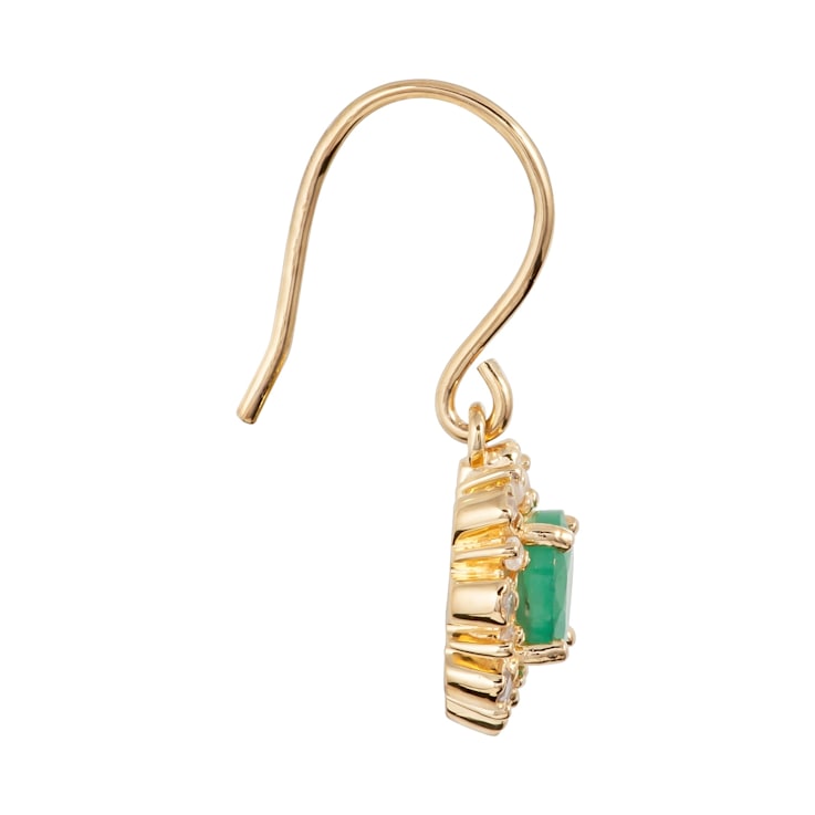 10K Yellow Gold Emerald and Diamond Halo Earrings