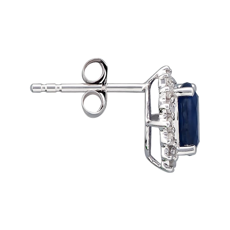 10K White Gold Sapphire and Diamond Halo Earrings