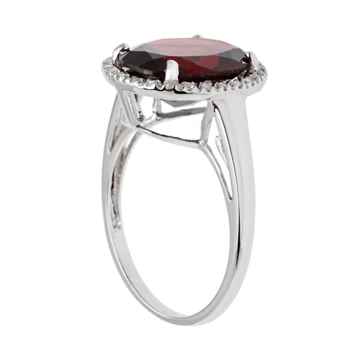 10k White Gold 3.50ct Oval Garnet and Diamond Halo Ring