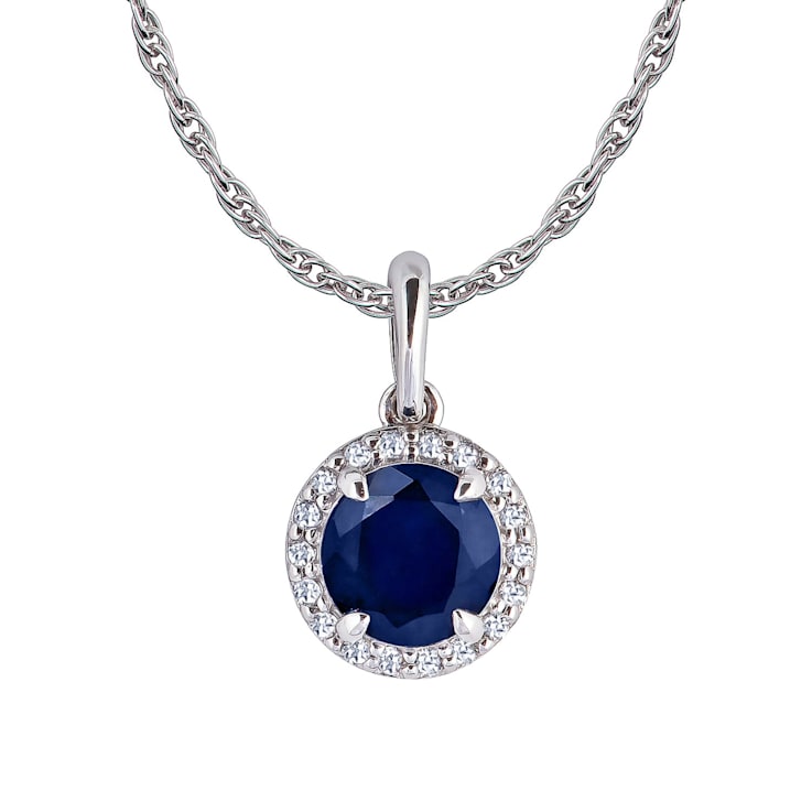 Sterling Silver Genuine Blue Sapphire and White Topaz Round Halo Pendant