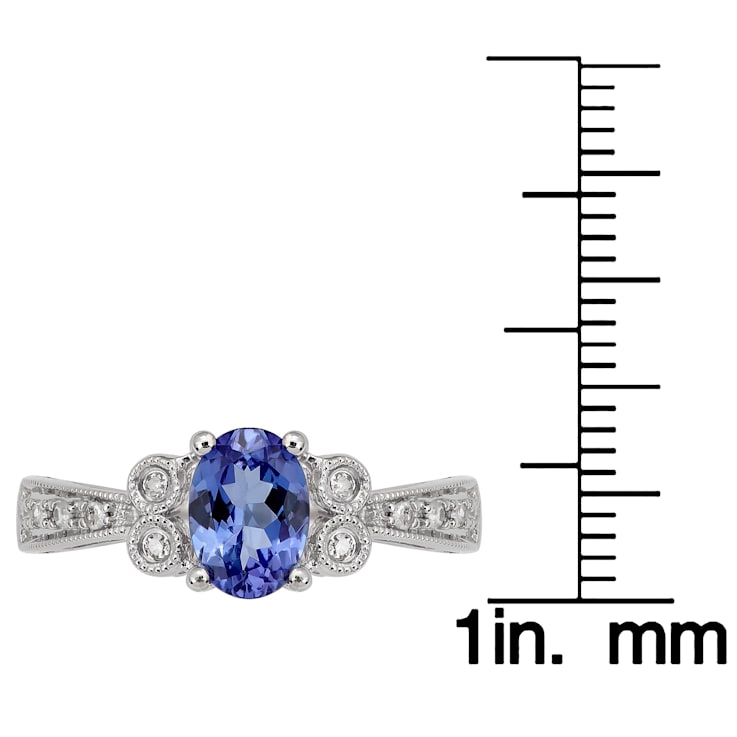 10k White Gold Vintage Style Oval Tanzanite and Diamond Ring