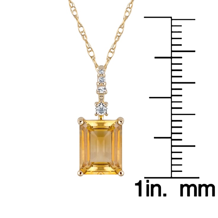 10k Yellow Gold Genuine Emerald Cut Citrine and White Topaz Pendant With Chain