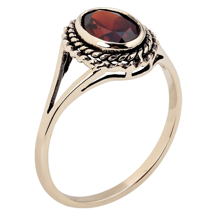 10k Yellow Gold Genuine Oval Garnet Split Shank Ring