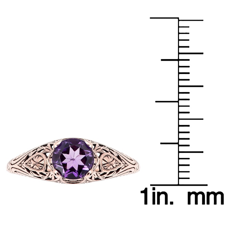 10k Rose Gold Vintage Style Genuine Round Amethyst Scroll Ring