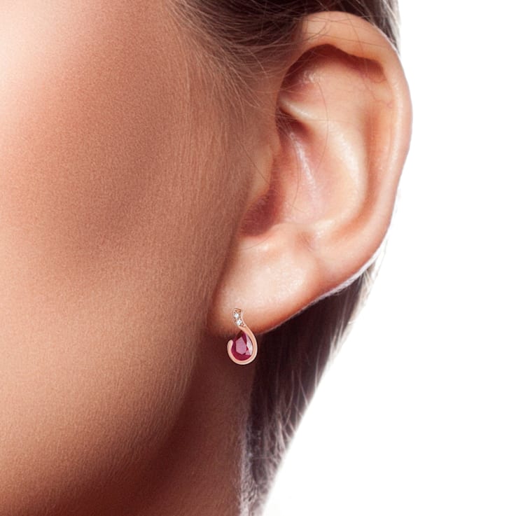 10K Rose Gold Pear Shape Ruby and Diamond Earrings