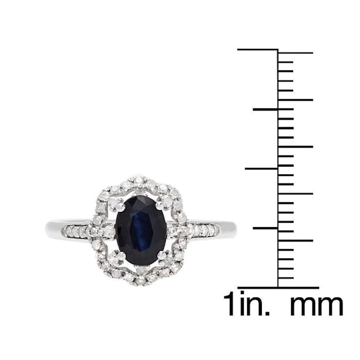 10k White Gold Vintage Style Oval Sapphire and Halo Diamond Ring