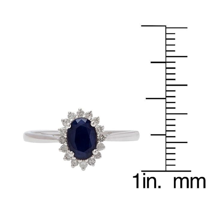 10k White Gold Oval Sapphire and Halo Diamond Ring