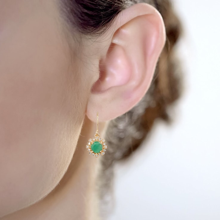 10K Yellow Gold Emerald and Diamond Halo Earrings