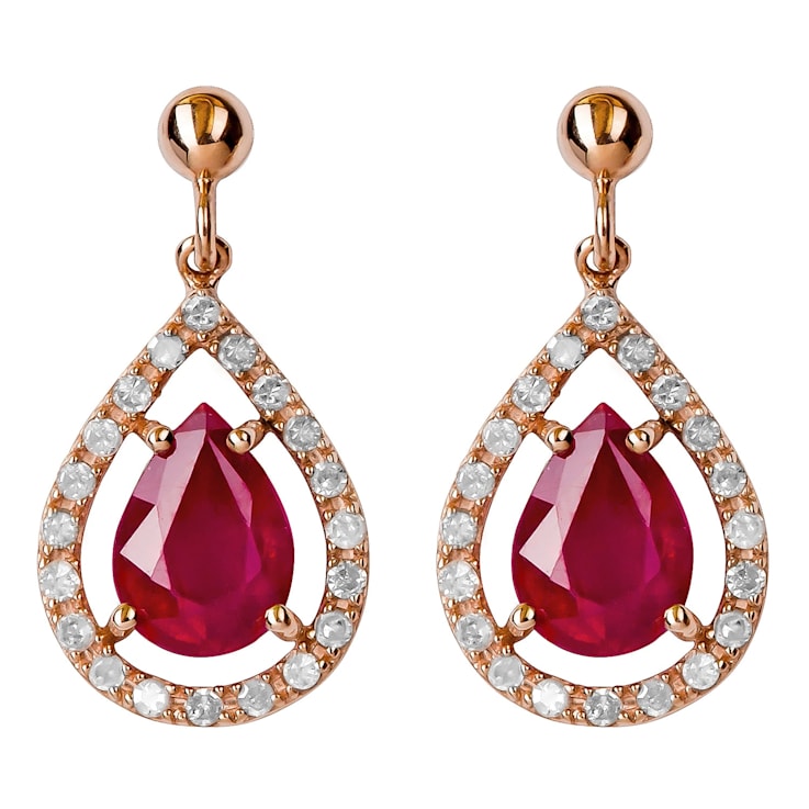10K Rose Gold Ruby and Diamond Halo Earrings
