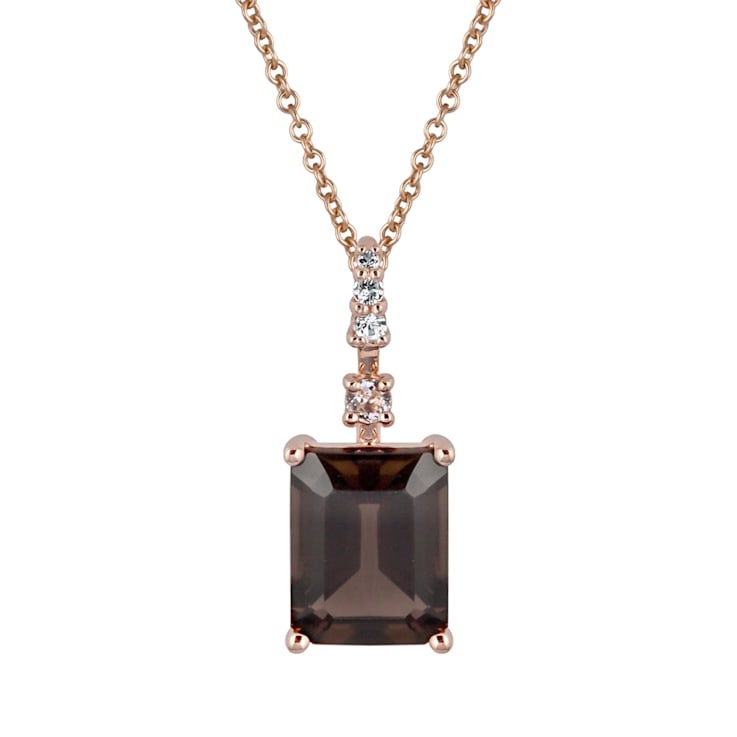 10k Rose Gold Genuine Emerald Cut Smoky Quartz and White Topaz Pendant
With Chain