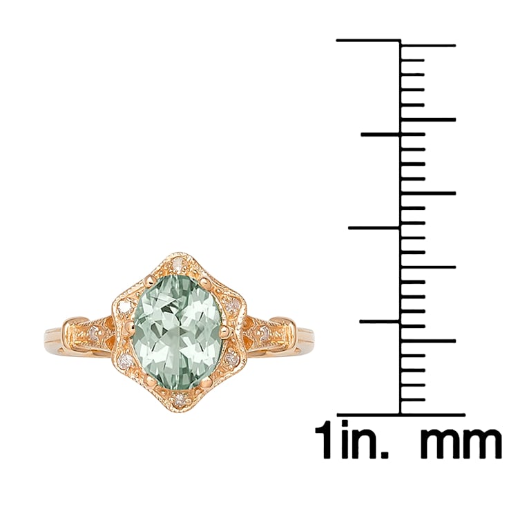 10k Yellow Gold Vintage Style Genuine Oval Prasiolite and Diamond Halo Ring