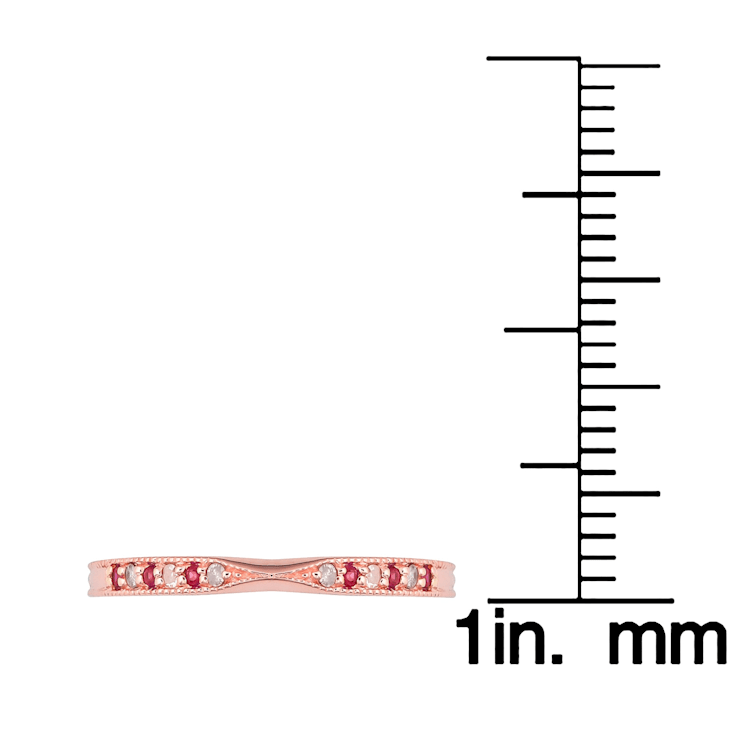 10k Rose Gold Vintage Style Ruby and Diamond Stackable Band