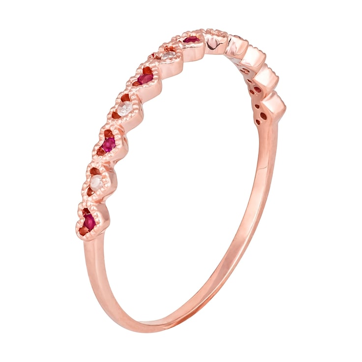 10k Rose Gold Genuine Ruby and Diamond Petite Heart Stackable Band