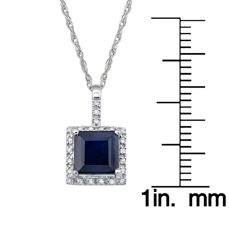 10k White Gold Genuine Sapphire and Diamond Pendant With Chain