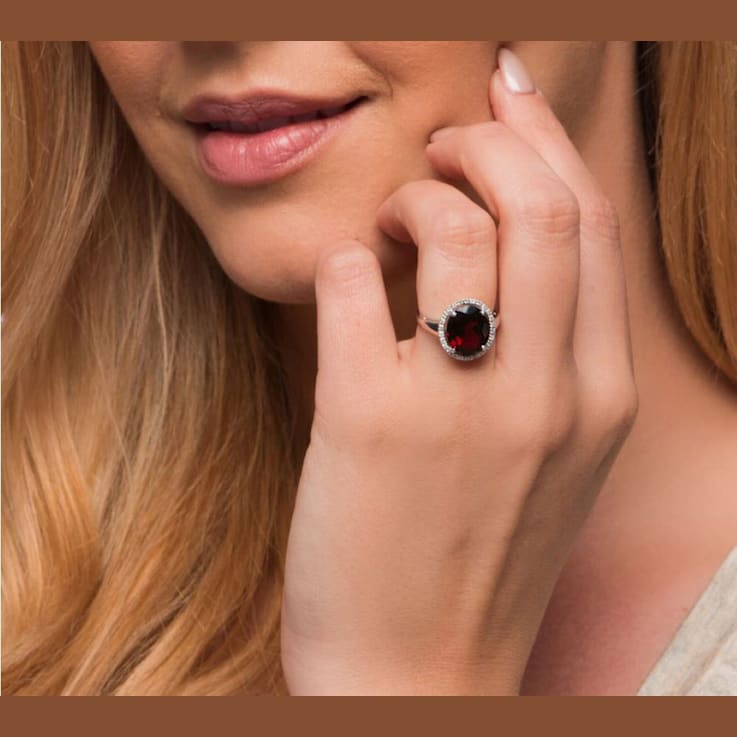 10k White Gold 3.50ct Oval Garnet and Diamond Halo Ring