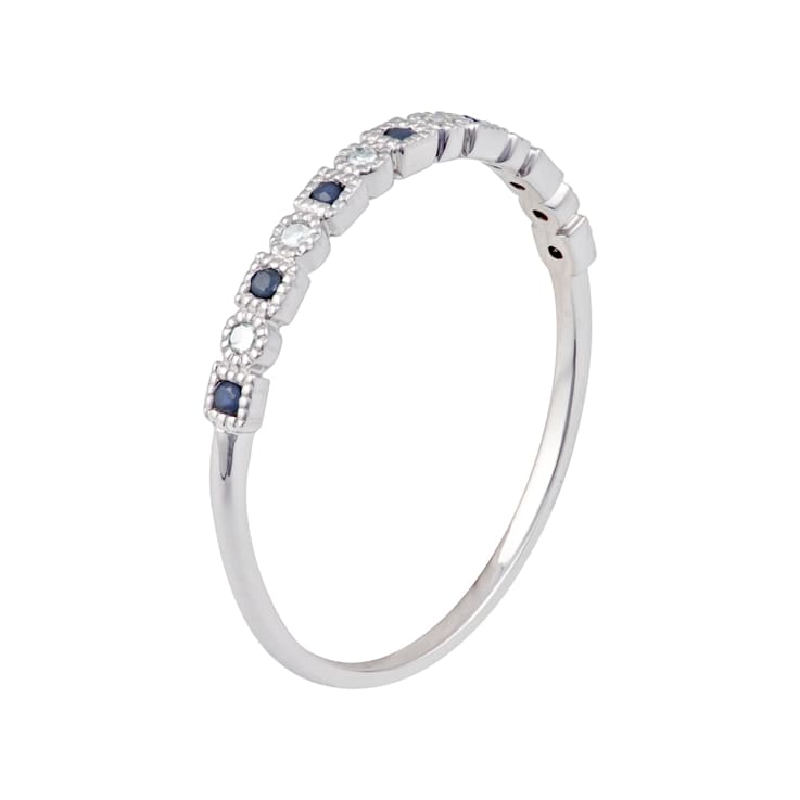 10k White Gold Vintage Style Sapphire and Diamond Petite Stackable Band