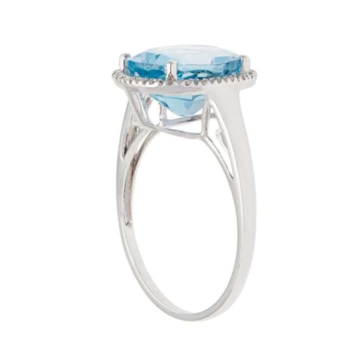 10k White Gold 3.50ct Oval Blue Topaz and Diamond Halo Ring