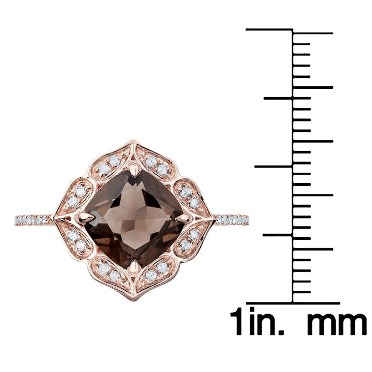 10k Rose Gold Vintage Style Cushion Smoky Quartz and Diamond Ring