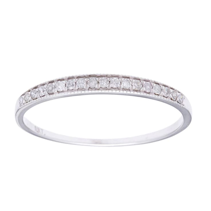 10k White Gold Milgrain Diamond Wedding Band (1/8 cttw, H-I Color, I1-I2 Clarity)