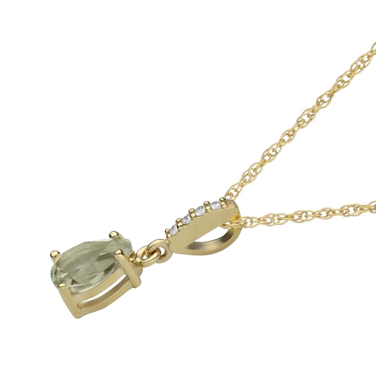 10k Yellow Gold Genuine Pear-Shape Prasiolite and Diamond Drop Pendant
With Chain