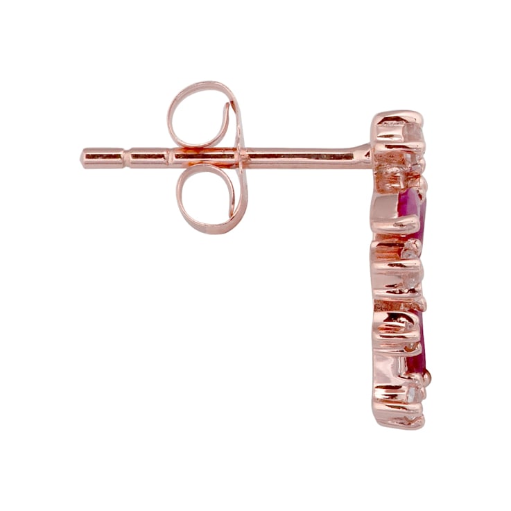 10K Rose Gold Ruby and White Topaz Crescent Earrings