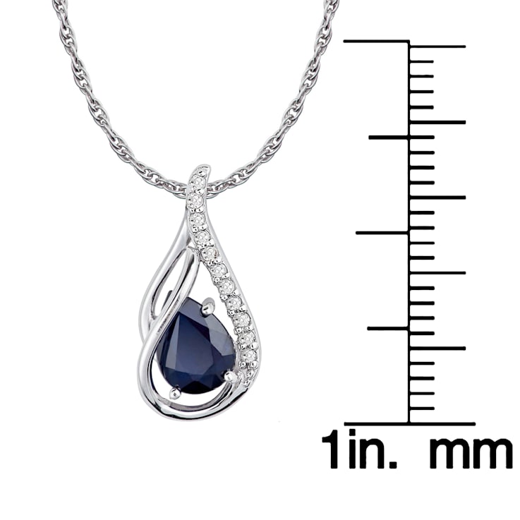 10k White Gold Genuine Pear-shape Sapphire and Diamond Halo Drop Pendant
With Chain