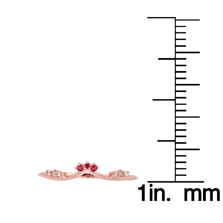 10k Rose Gold Curved Genuine Ruby and Diamond Band Guard