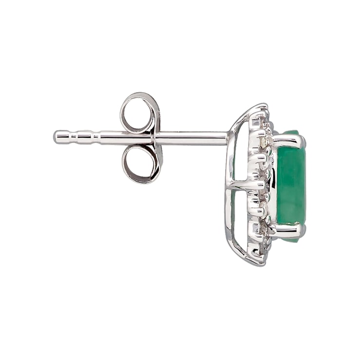 10K White Gold Emerald and Diamond Halo Earrings
