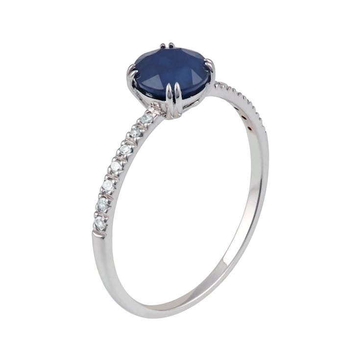 10k White Gold Genuine Round Sapphire and Diamond Ring