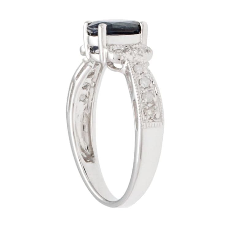 10k White Gold Vintage Style Oval Sapphire and Diamond Ring