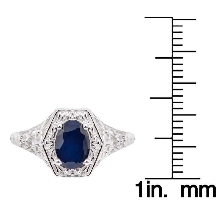 10k White Gold Vintage Style Genuine Oval Sapphire Filigree Ring