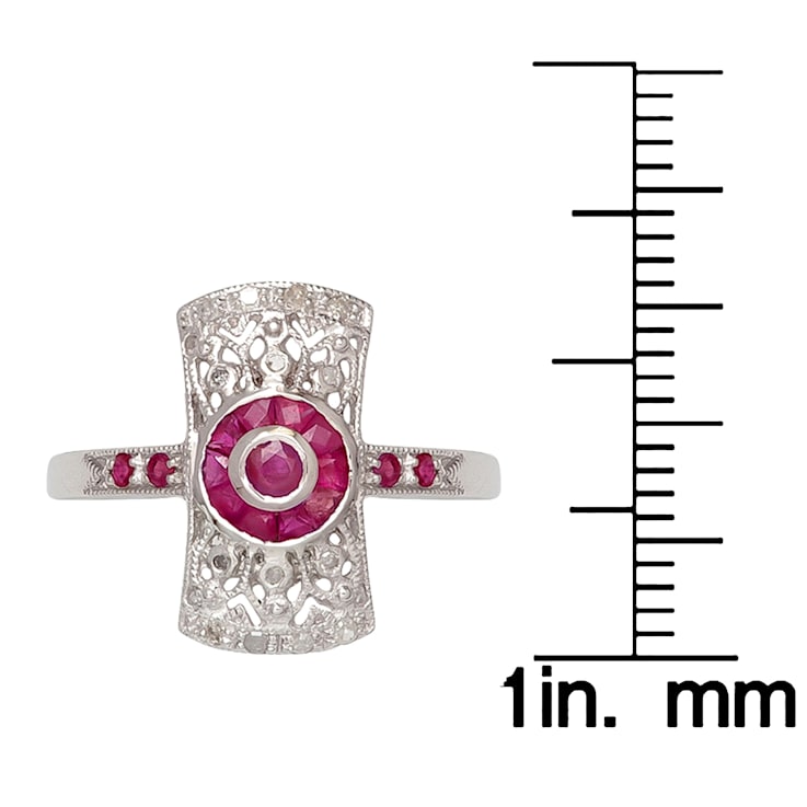 10k White Gold Antique Vintage Style Genuine Ruby and Diamond Ring
