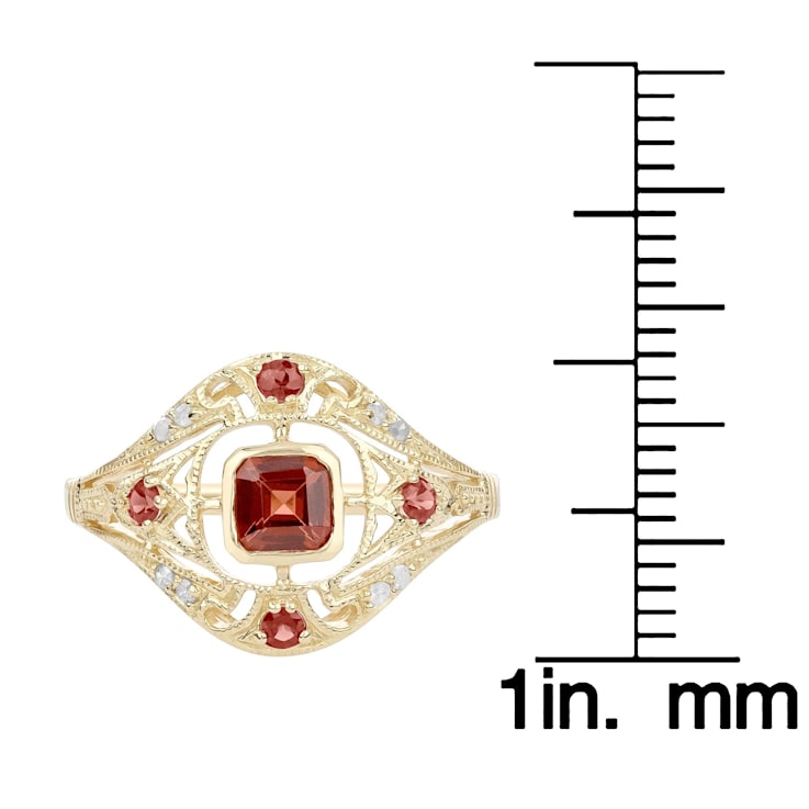10k Yellow Gold Vintage Style Genuine Garnet and Diamond Ring