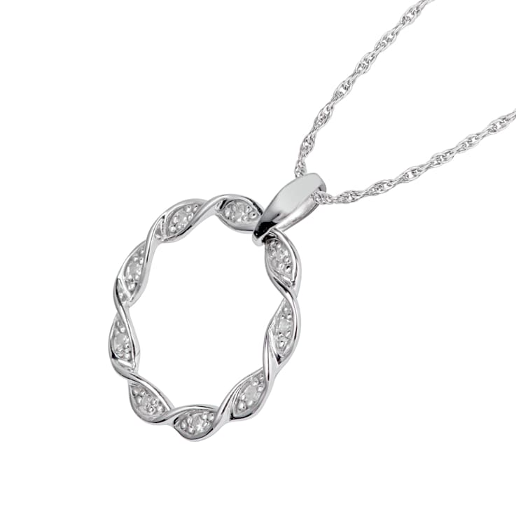 10k White Gold Braided Circle Diamond Pendant With Chain