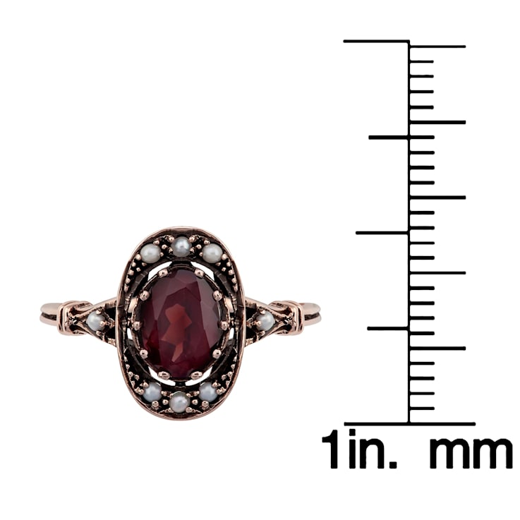 10k Rose Gold Vintage Style Genuine Oval Garnet and Cultured-Pearl Ring