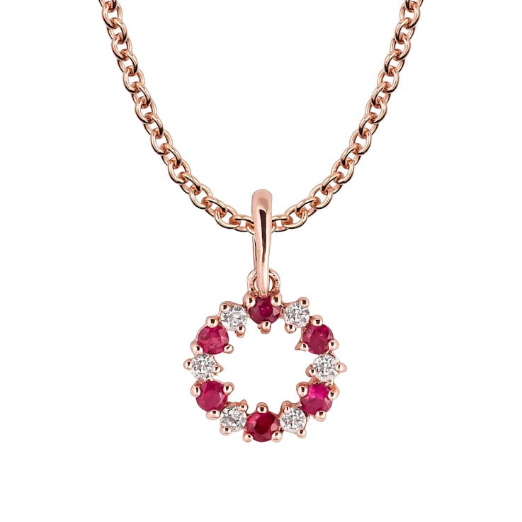10k Rose Gold Genuine Ruby and White Topaz Petite Circle Pendant With Chain