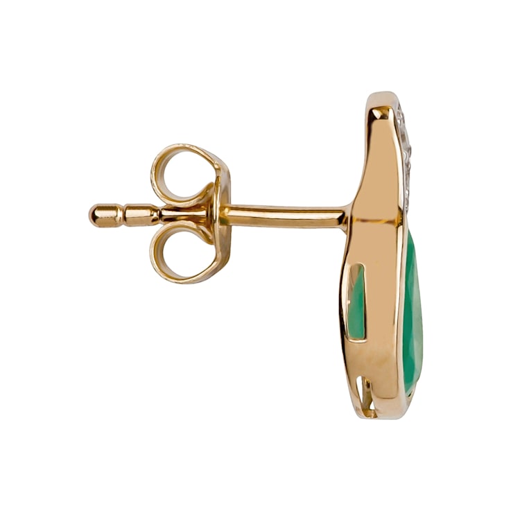 10K Yellow Gold Pear Shape Emerald and Diamond Earrings