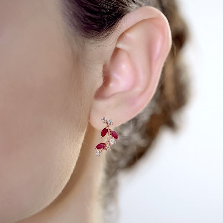 10K Rose Gold Ruby and White Topaz Crescent Earrings