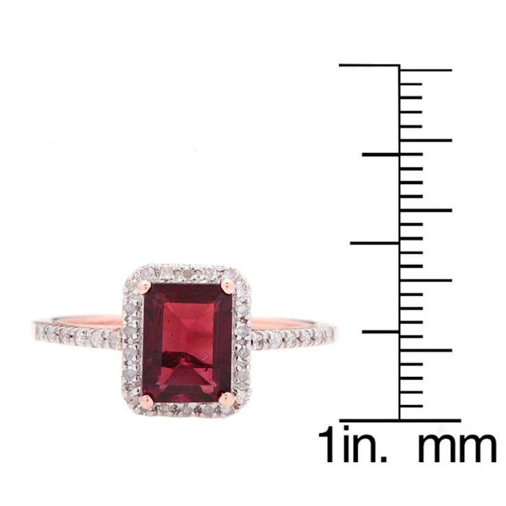10k Rose Gold Emerald-Cut Garnet and Diamond Halo Ring