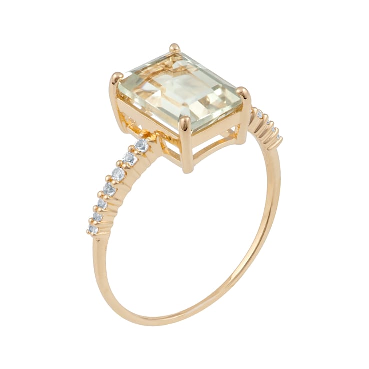 10k Yellow Gold Emerald-Cut Prasiolite and White Topaz Ring