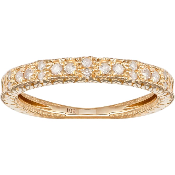 10k Yellow Gold Vintage-Style Engraved Diamond Wedding Band (1/5 cttw,
H-I, I1-I2)