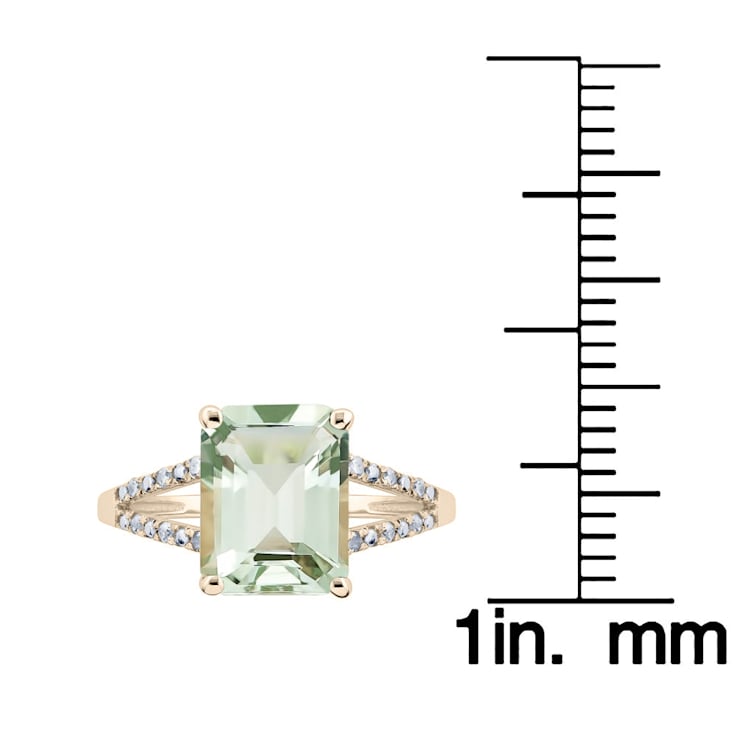 10k Yellow Gold Genuine Emerald-Cut Prasiolite and Split-Shank Diamond Ring
