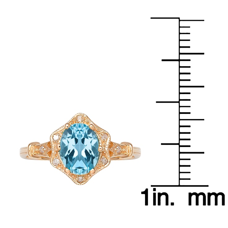10k Yellow Gold Vintage Style Genuine Oval Blue Topaz and Diamond Halo Ring