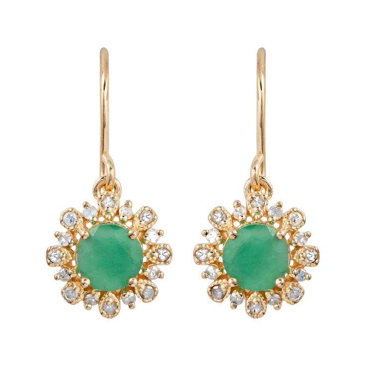 10K Yellow Gold Emerald and Diamond Halo Earrings