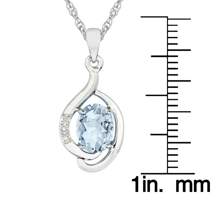 10k white gold genuine oval aquamarine and diamond pendant with chain