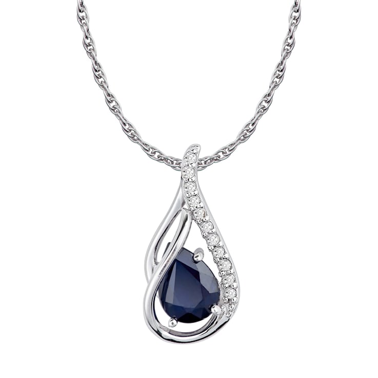 10k White Gold Genuine Pear-shape Sapphire and Diamond Halo Drop Pendant
With Chain