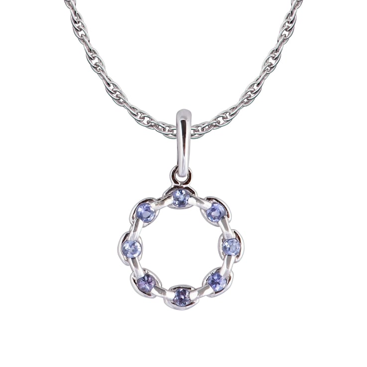 10k White Gold Genuine Round Tanzanite Circle Pendant With Chain