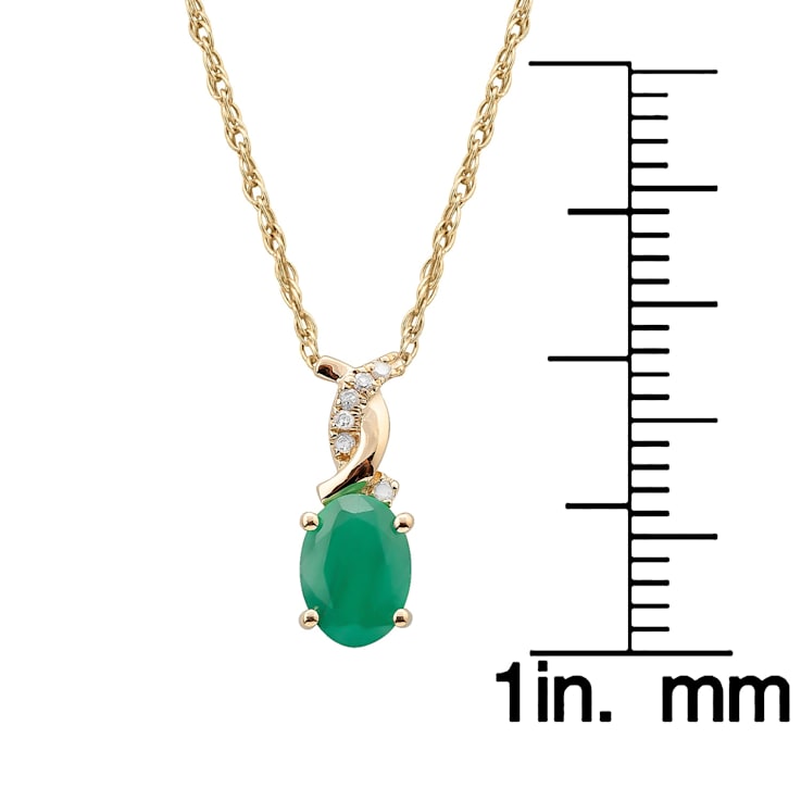 10k Yellow Gold Oval Emerald and Diamond Twist Pendant With Chain