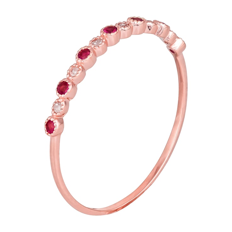 10k Rose Gold Genuine Ruby and Diamond Petite Stackable Band