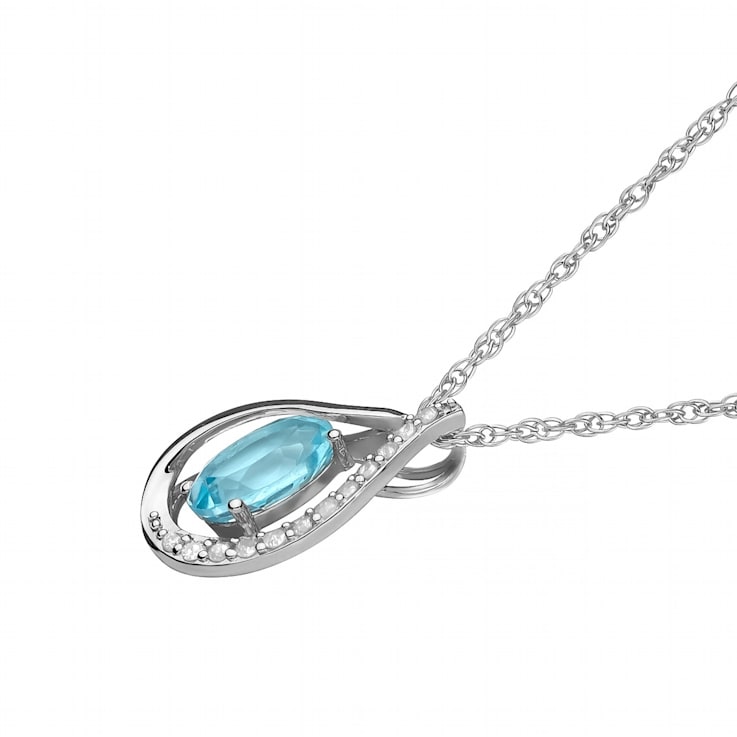 【上品】 10k White Gold Genuine Oval Blue Topaz and Diamond Halo Drop アクセサリー
